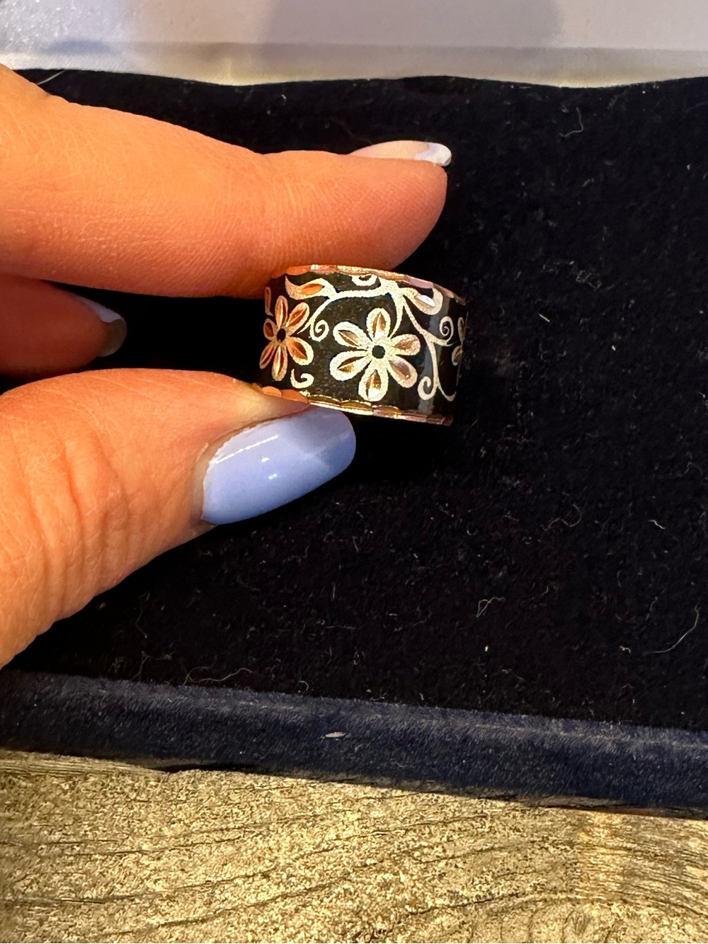 Black & Copper Floral Adjustable Ring